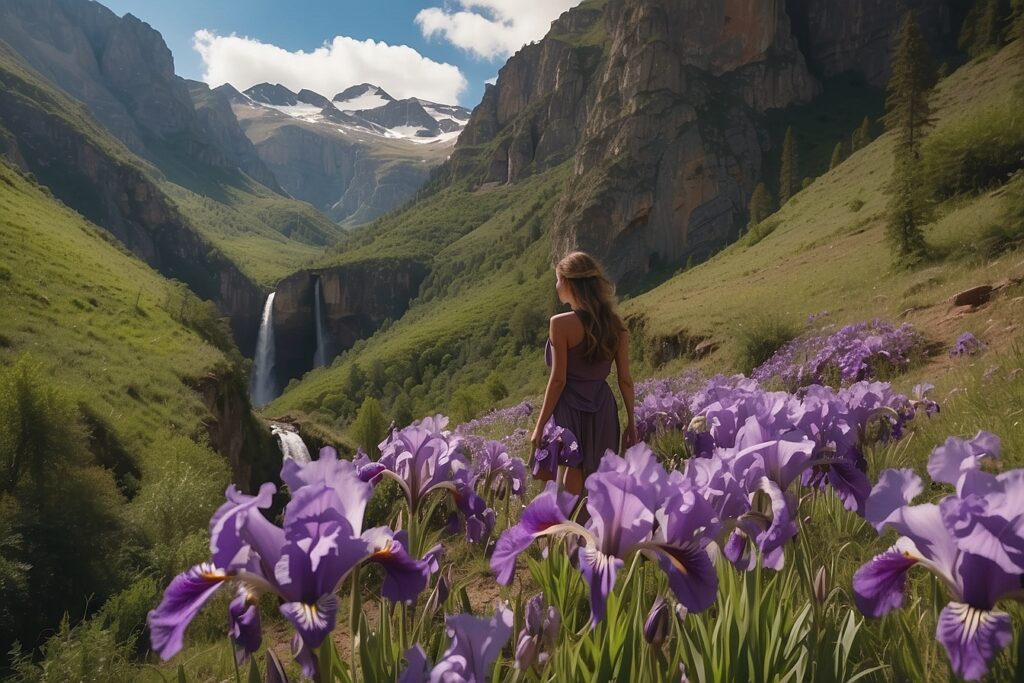 Default_lots_of_purple_irises_in_the_mountains_with_lots_of_gr_1